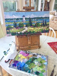 "Afternoon in Edgartown" in her studio for some finishing touches