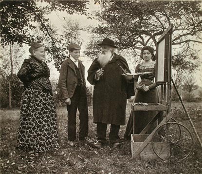 Pissarro with his wife and son, Paulemile, and daughter, Jeanne in their garden at Eragny in 1897