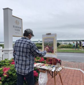 E. J. painting on a cloudy day in Edgartown