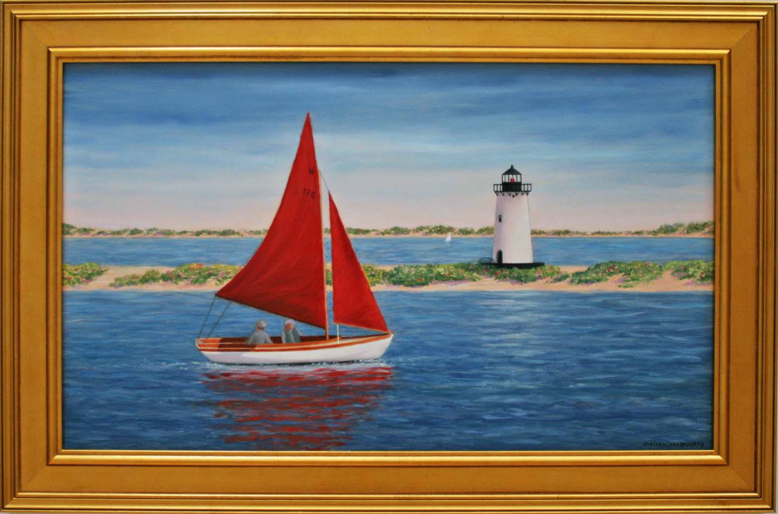 Red Sail by Edgartown Lighthouse