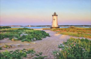 Moonrise Lighthouse Path 12 x 18 oil on linen