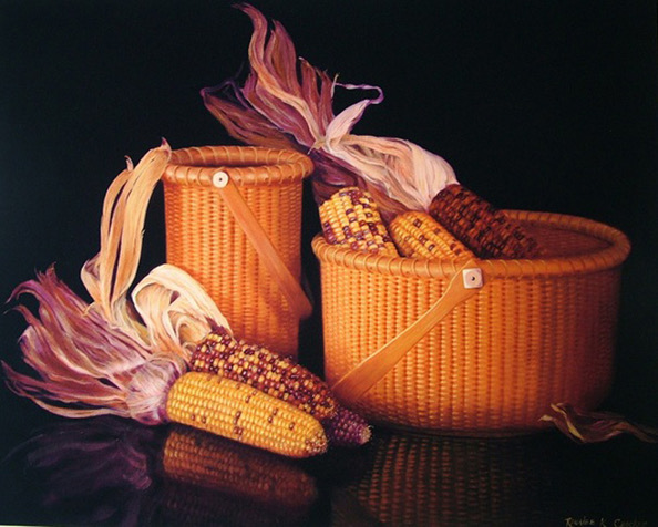 Nantucket Basket with Indian Corn